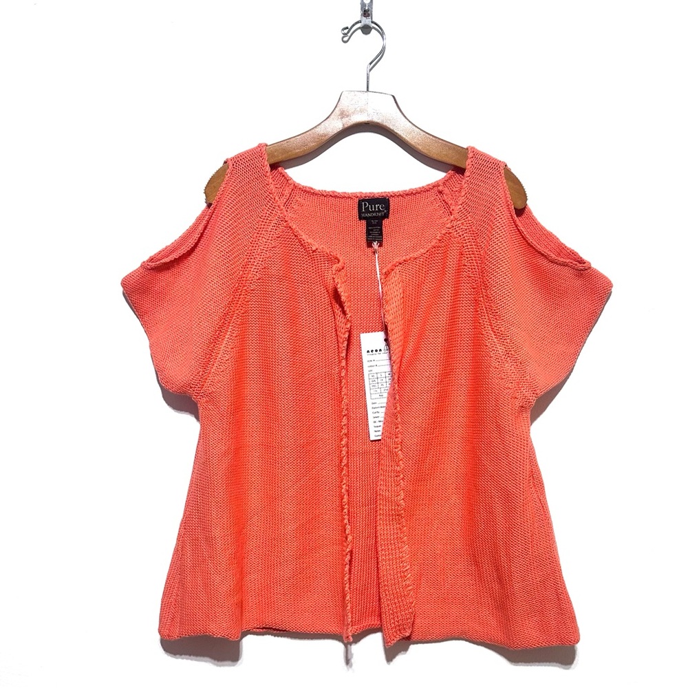 Pure Handknit by Neon Buddha Orange Cold Shoulder Handmade Sweater Cardigan Top